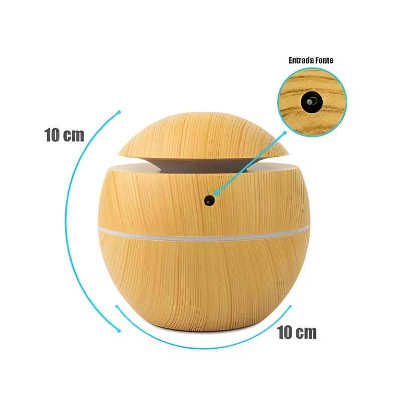 Umidificador Bola e Difusor Aromático Óleos Essenciais - USB 130ml com LED 7 cores