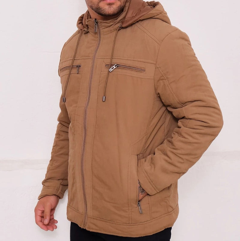 Jaqueta Masculina Sarja Dupla Face com Capuz Removível | Estilo e proteção nos dias frios