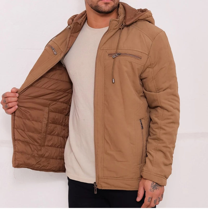 Jaqueta Masculina Sarja Dupla Face com Capuz Removível | Estilo e proteção nos dias frios
