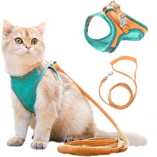 Coleira Peitoral Anti-Fuga + Guia para Passeio com Gatos