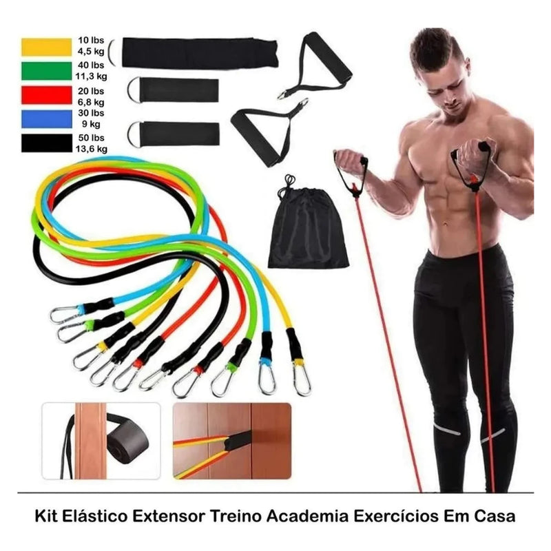Kit Elásticos de Resistência para Exercício em Casa – 11 Peças