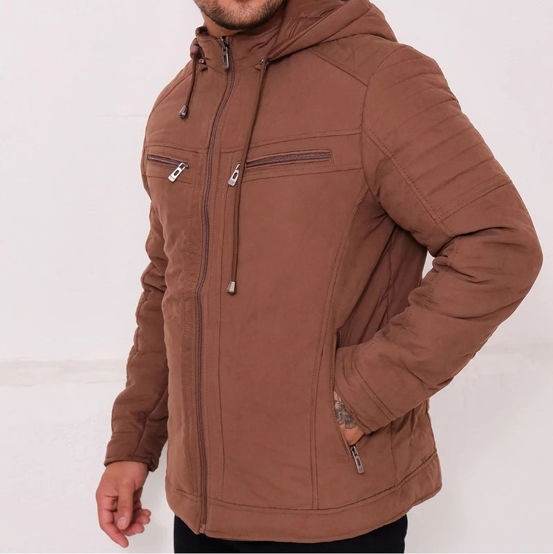 Jaqueta Masculina Sarja Dupla Face com Capuz Removível | Estilo e proteção nos dias frios