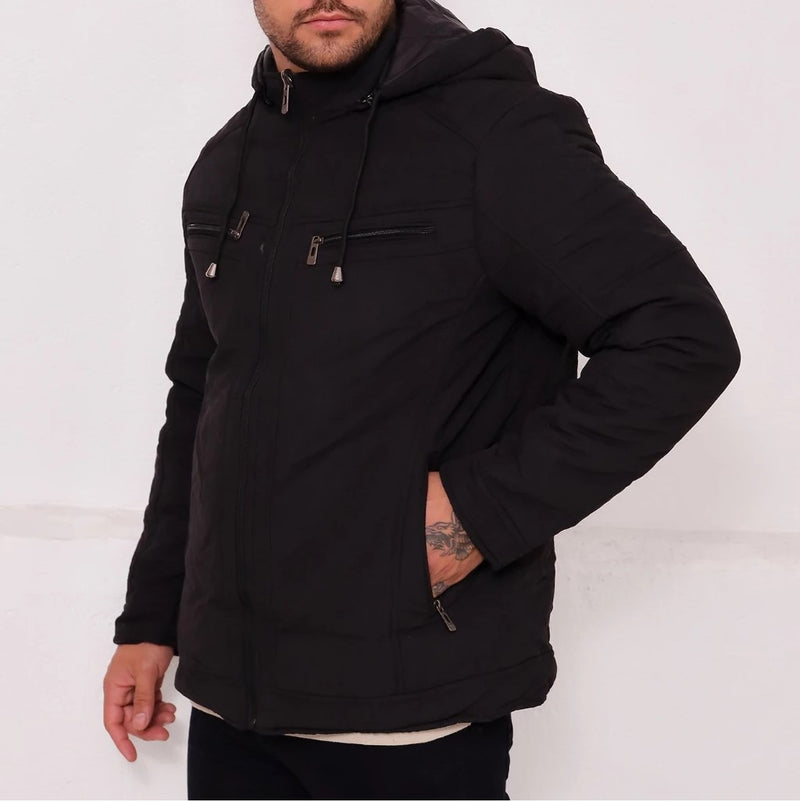 Jaqueta Masculina Sarja Dupla Face com Capuz Removível | Estilo e proteção nos dias frios