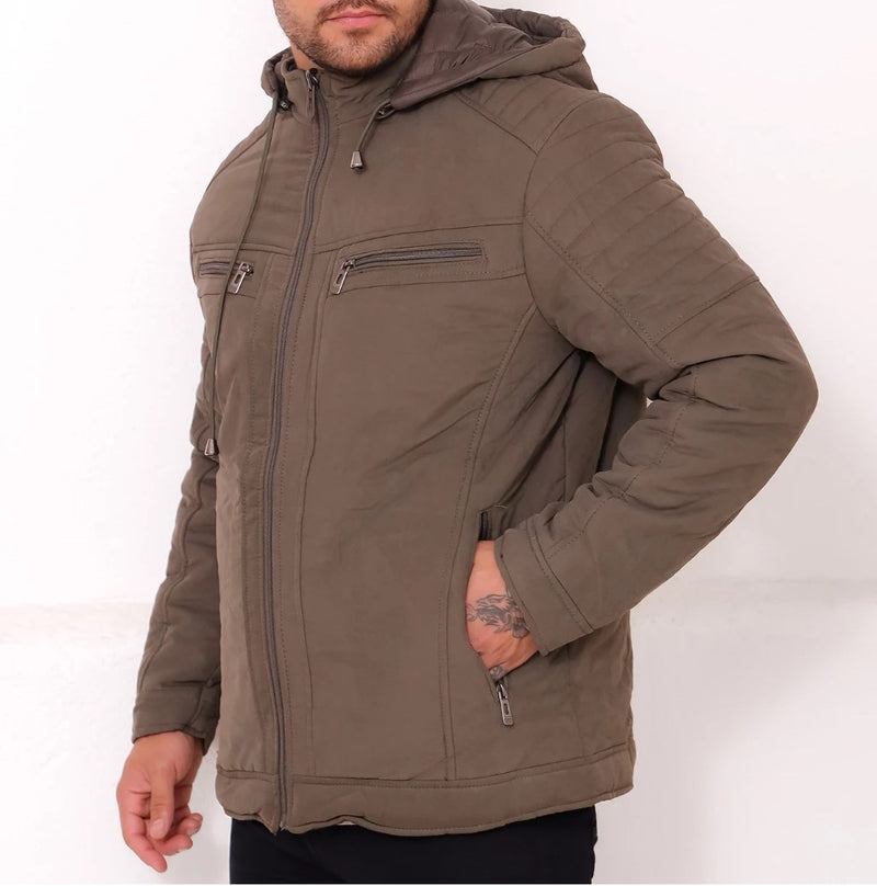 Jaqueta Masculina Sarja Dupla Face com Capuz Removível | Estilo e proteção nos dias frios